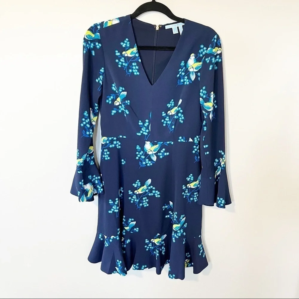 Draper James magnolia mockingbird blue‎ flare bell sleeve v neck dress